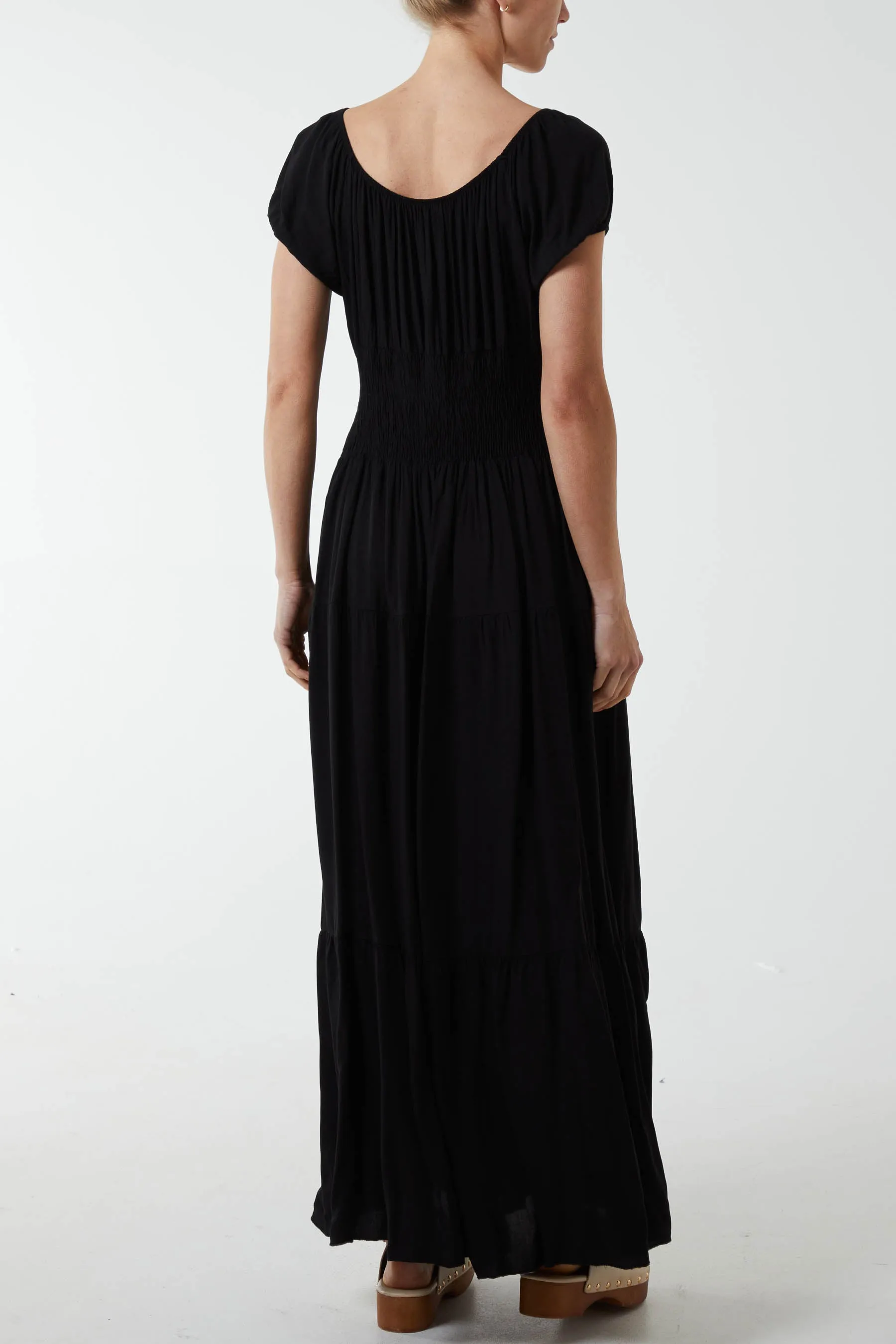 Gypsy Scoop Neck Button Maxi Dress