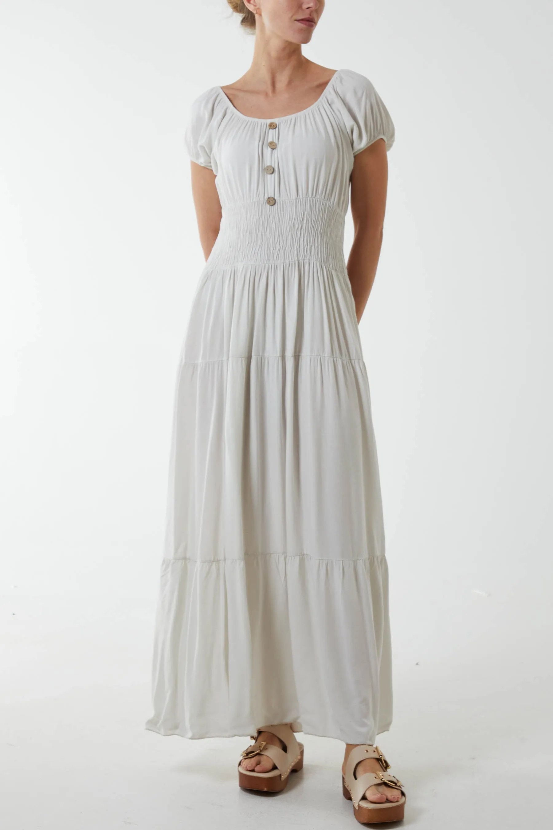 Gypsy Scoop Neck Button Maxi Dress