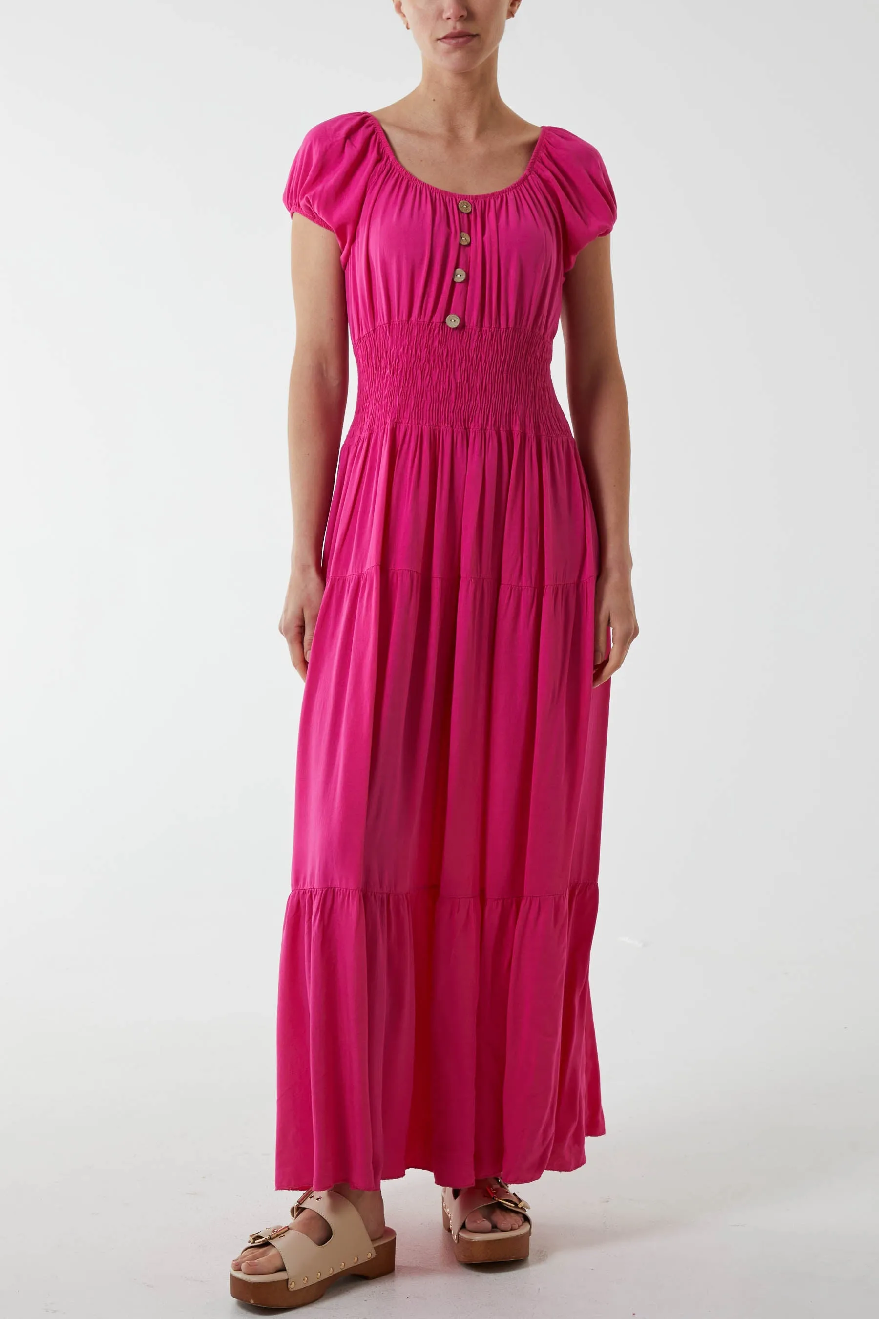 Gypsy Scoop Neck Button Maxi Dress