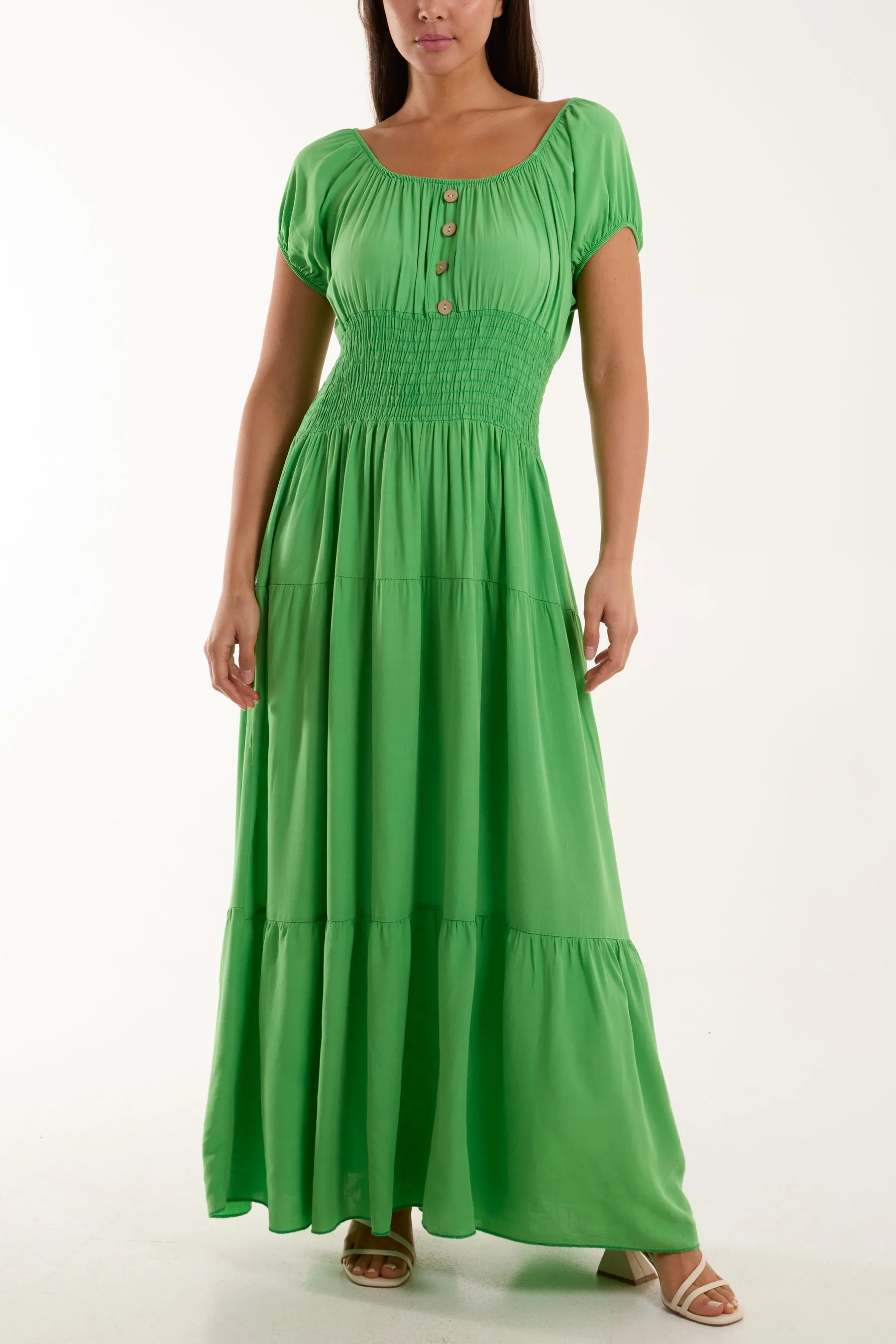 Gypsy Scoop Neck Button Maxi Dress