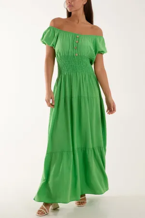 Gypsy Scoop Neck Button Maxi Dress