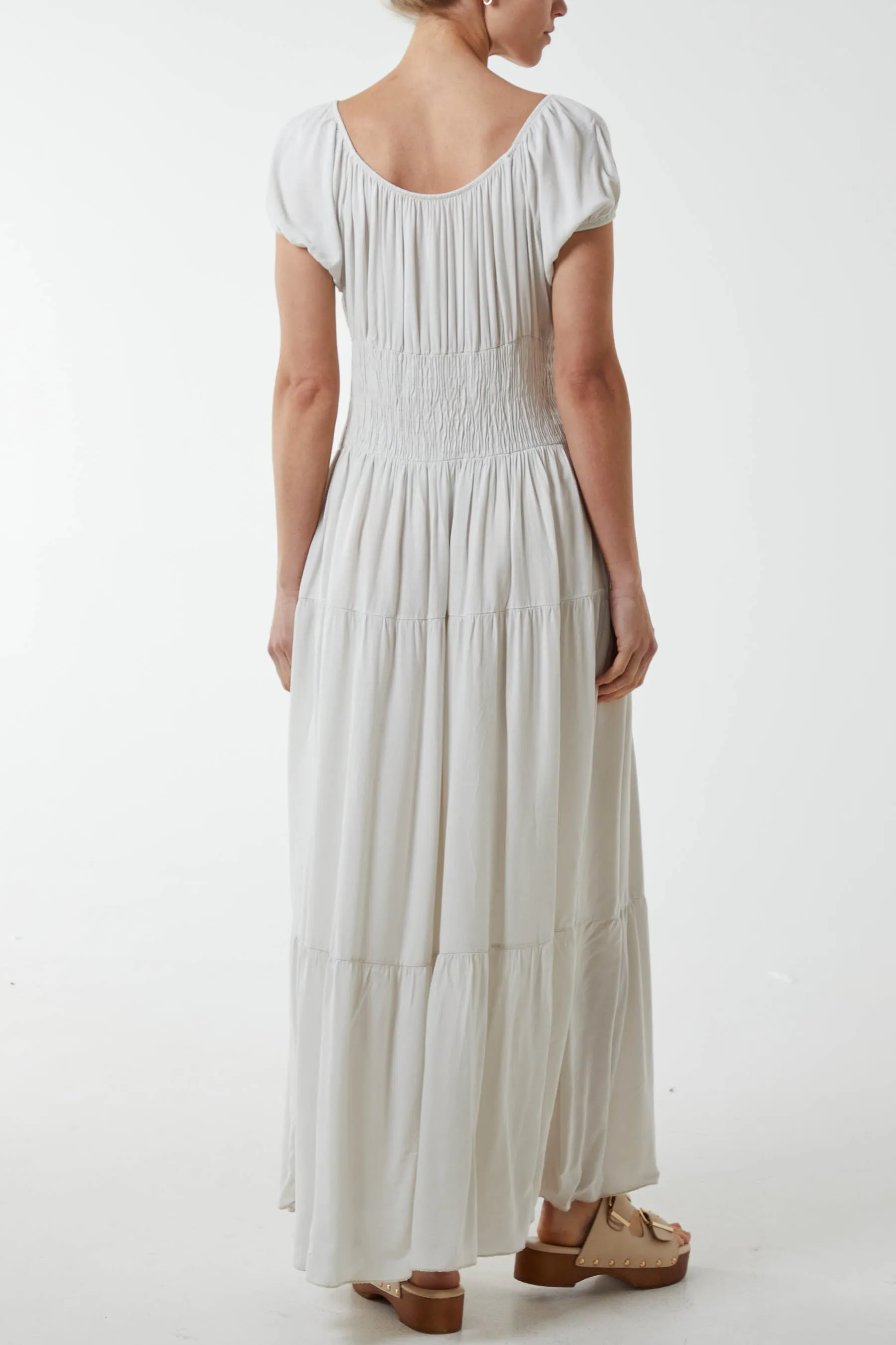 Gypsy Scoop Neck Button Maxi Dress