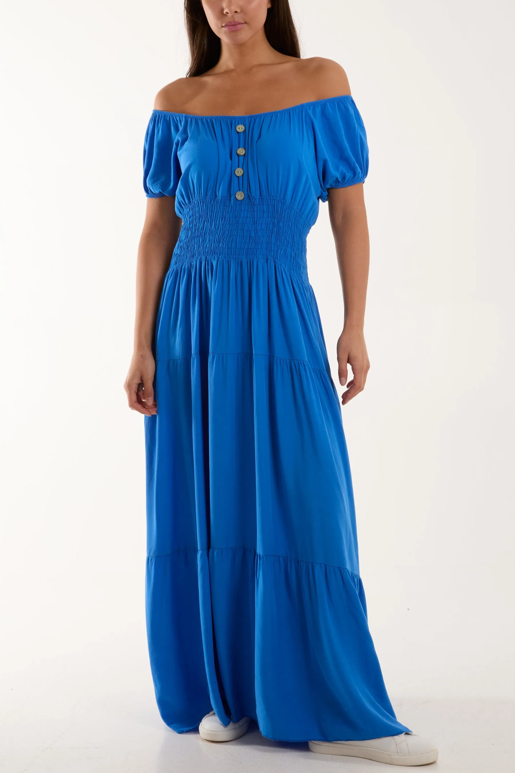 Gypsy Scoop Neck Button Maxi Dress