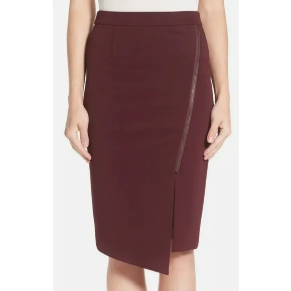 Halogen Zip Detail Pencil Skirt 10 Burgundy