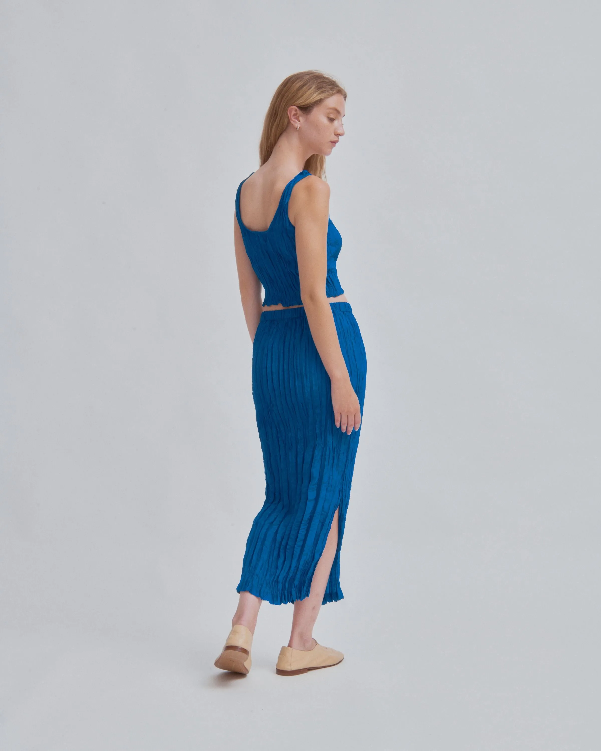 Hand Pleated Skirt in Cerulean