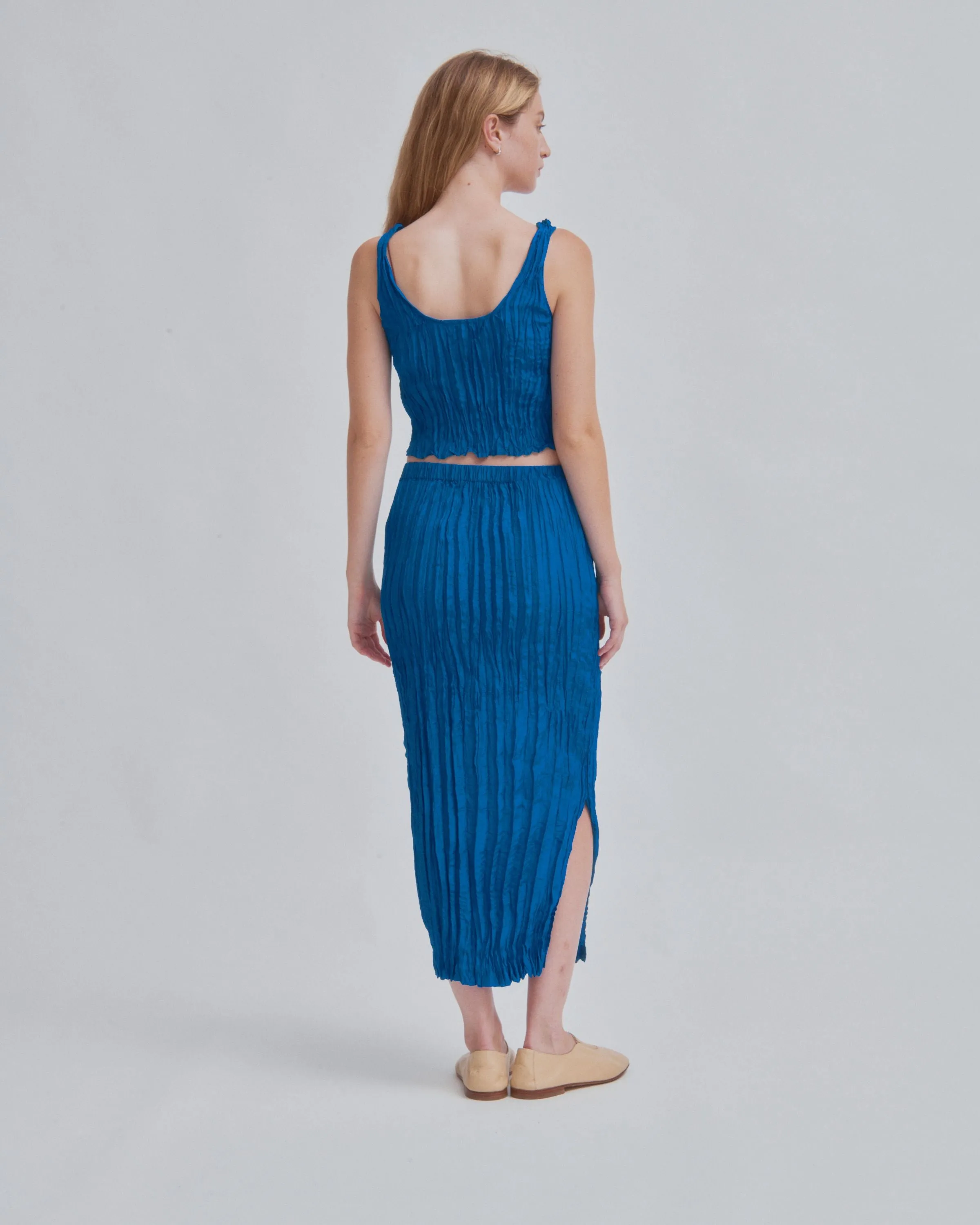 Hand Pleated Skirt in Cerulean