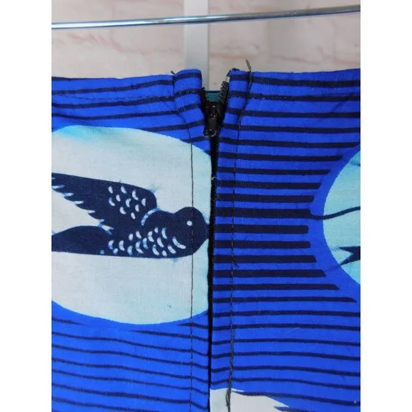 Handmade Bold Blue Bird Print Ruffle Hem Maxi Skirt Size Small