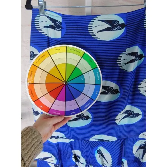 Handmade Bold Blue Bird Print Ruffle Hem Maxi Skirt Size Small