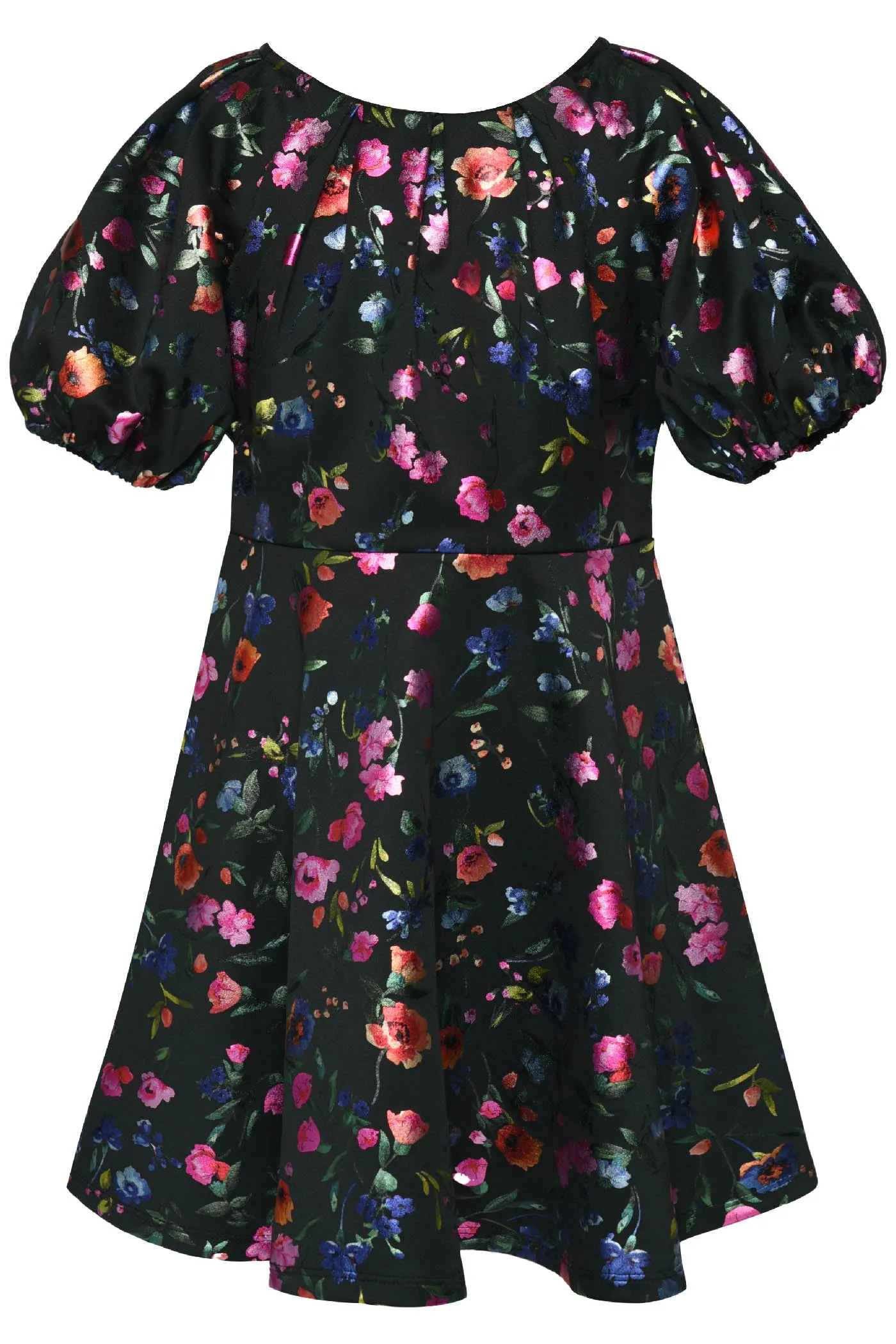 Hannah Banana Foil Flower w/Balloon Sleeves Pleated Dress