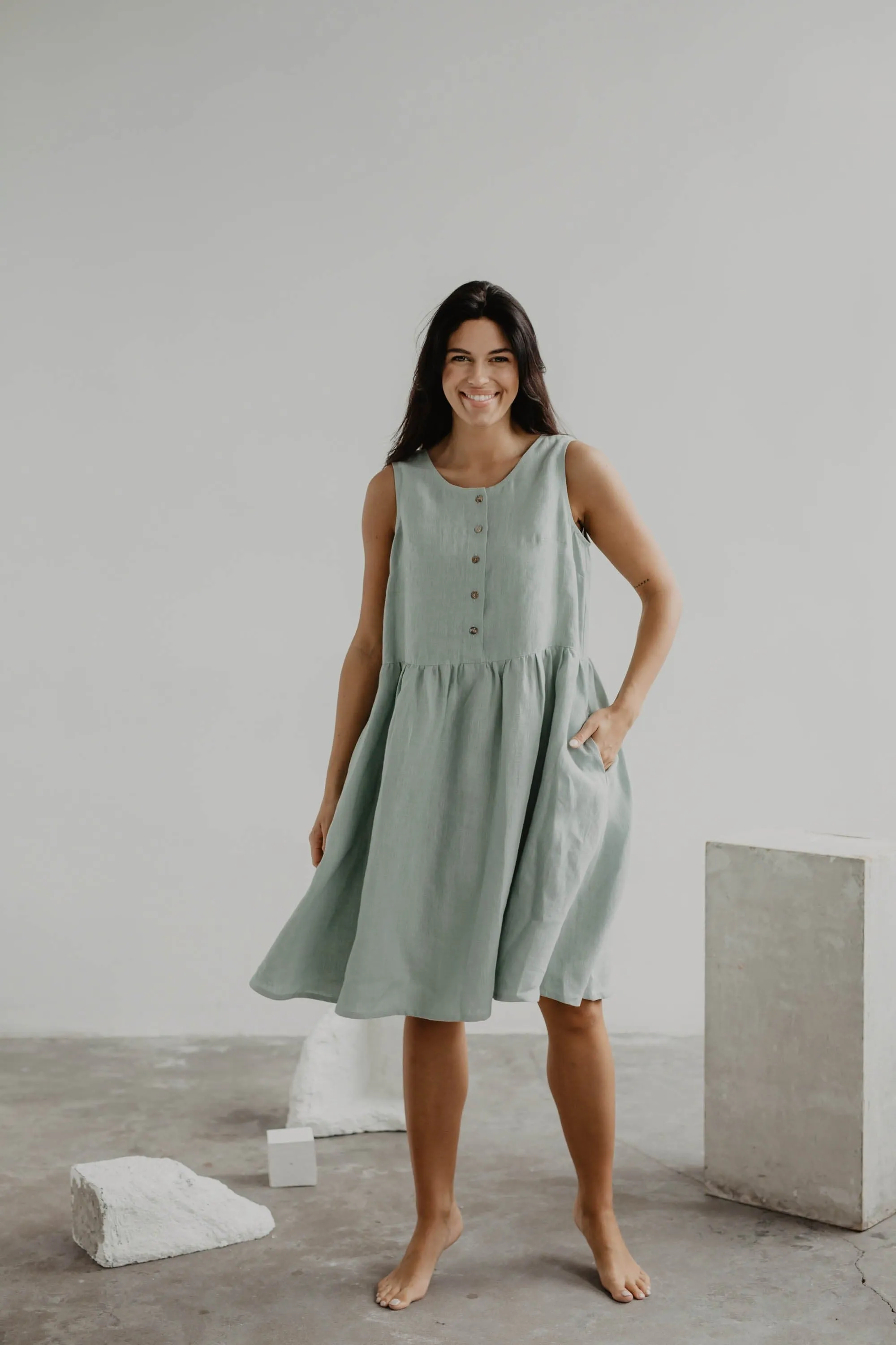 Hazel Linen Sleeveless Summer Dress | Multiple Colours