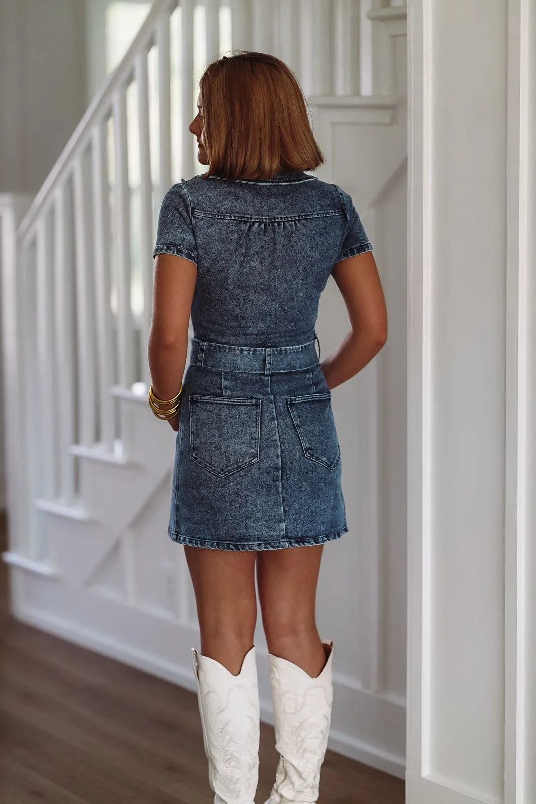 Heading South Denim Mini Dress -  Denim