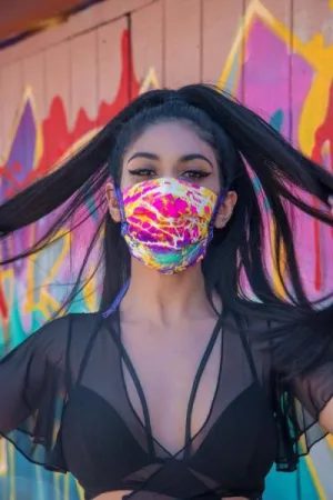 Heavy Brazilian Spandex Pleated Mask - Electric Rainbow -