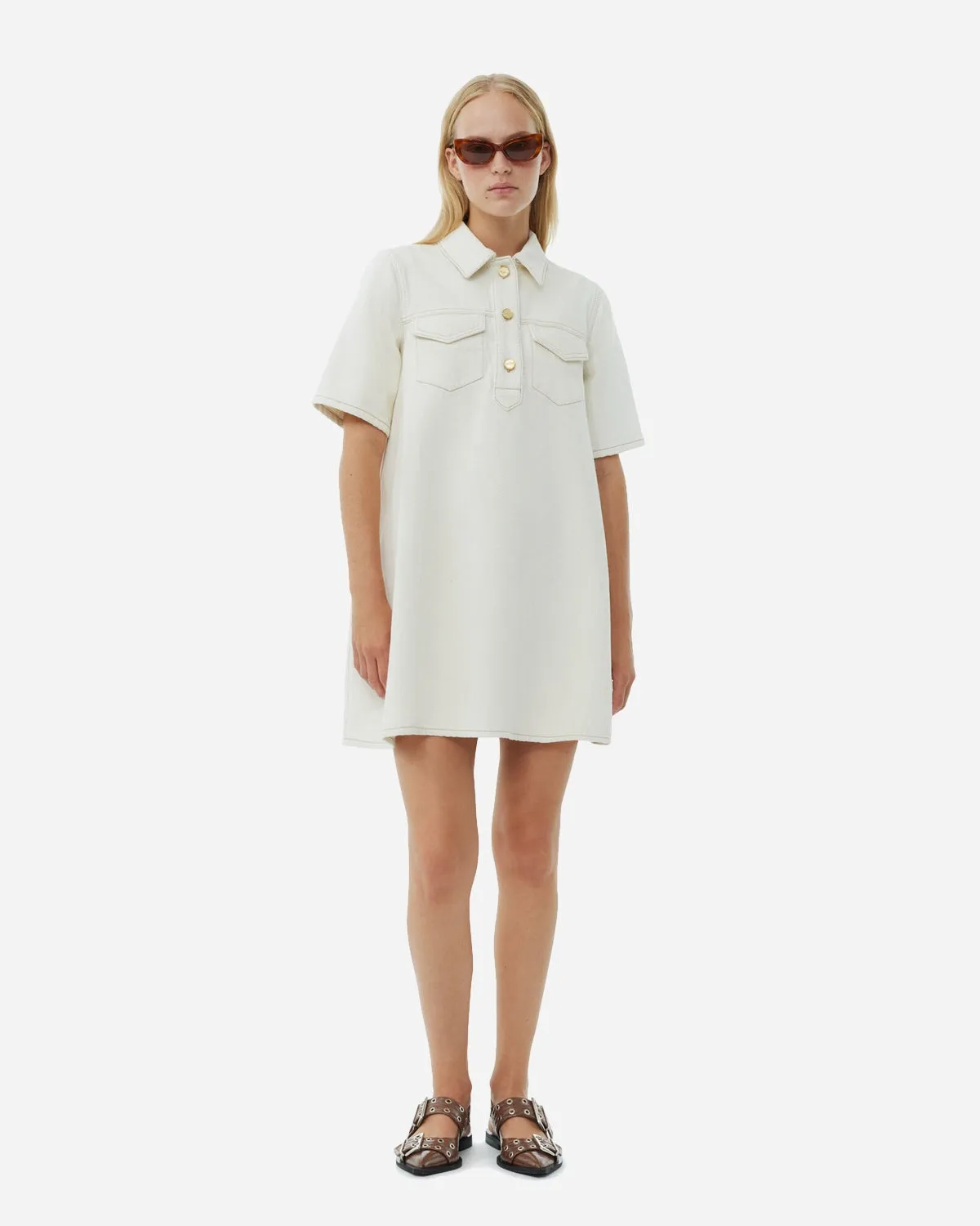 Heavy Denim Mini Dress - Egret