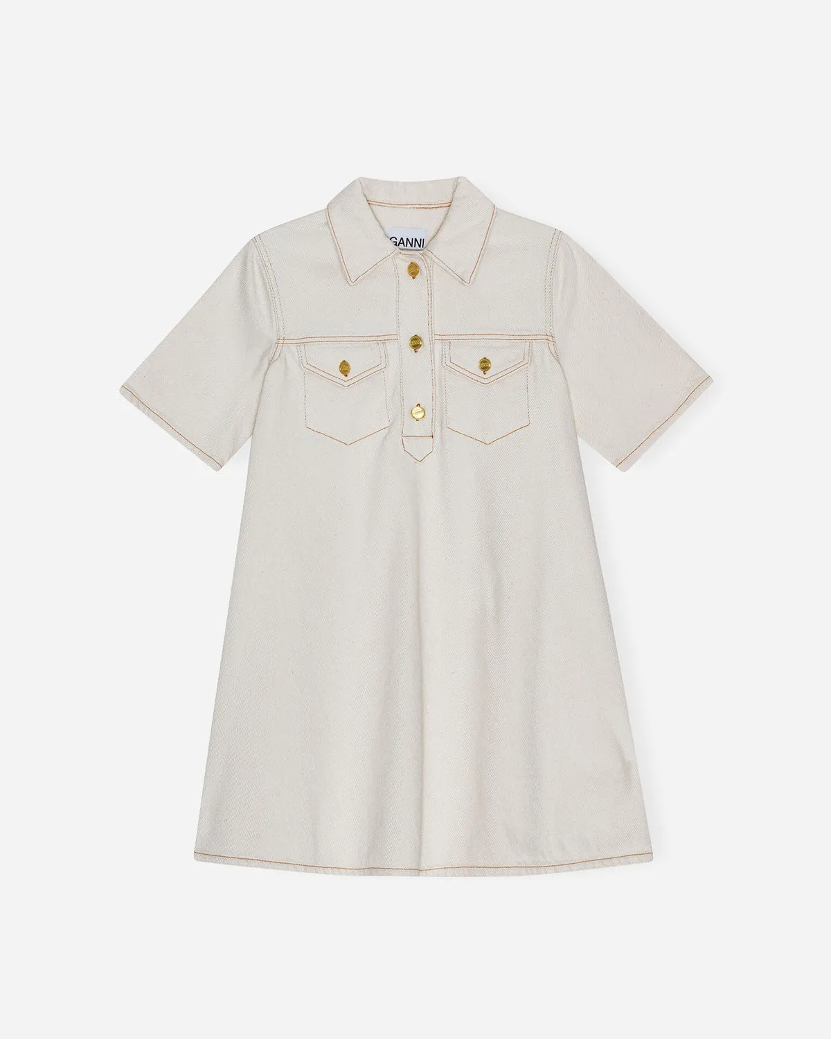 Heavy Denim Mini Dress - Egret