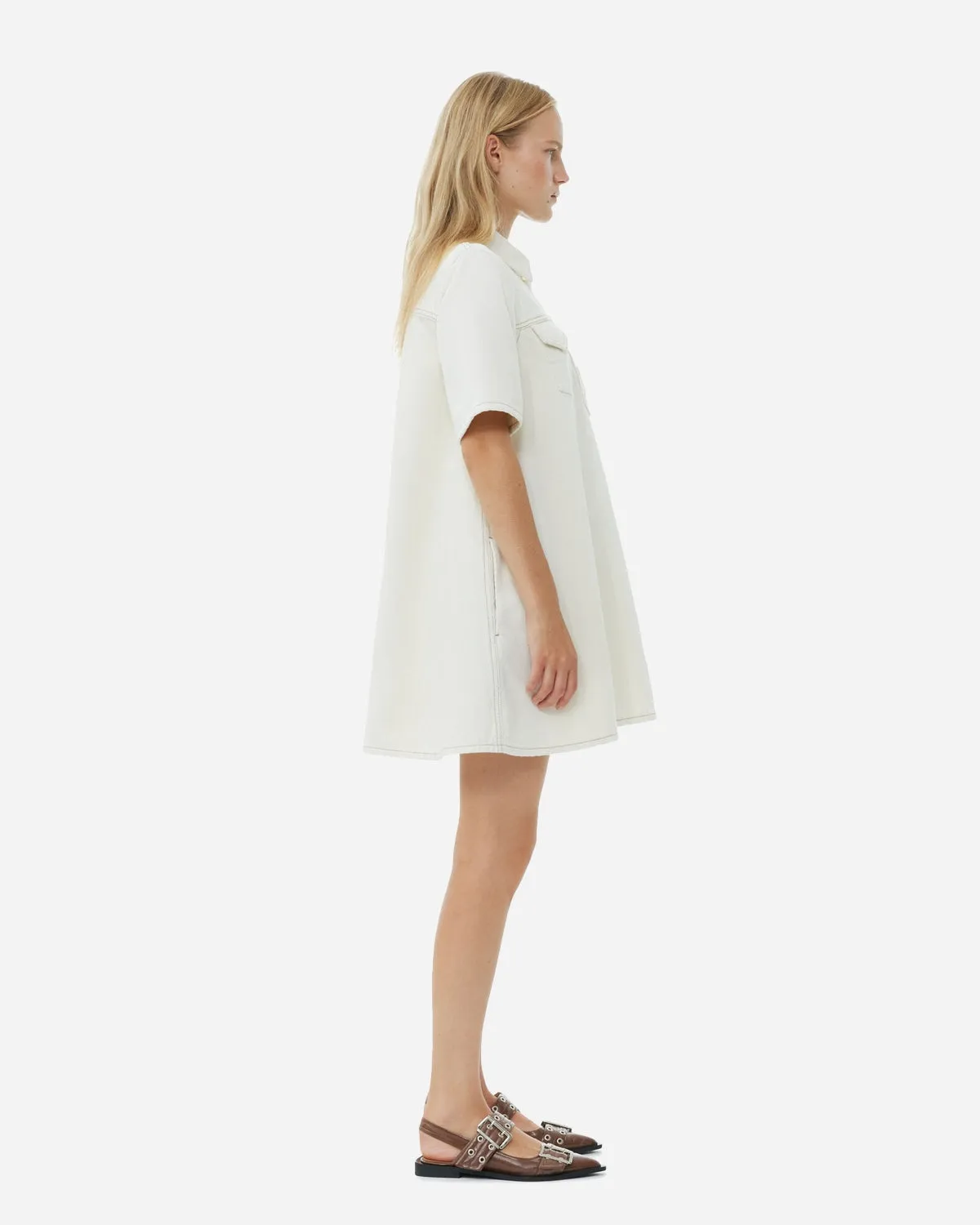 Heavy Denim Mini Dress - Egret
