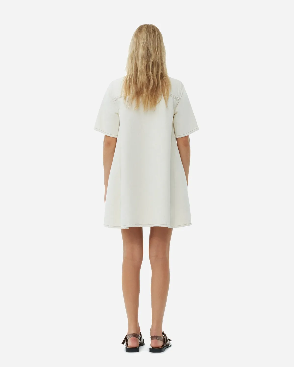Heavy Denim Mini Dress - Egret