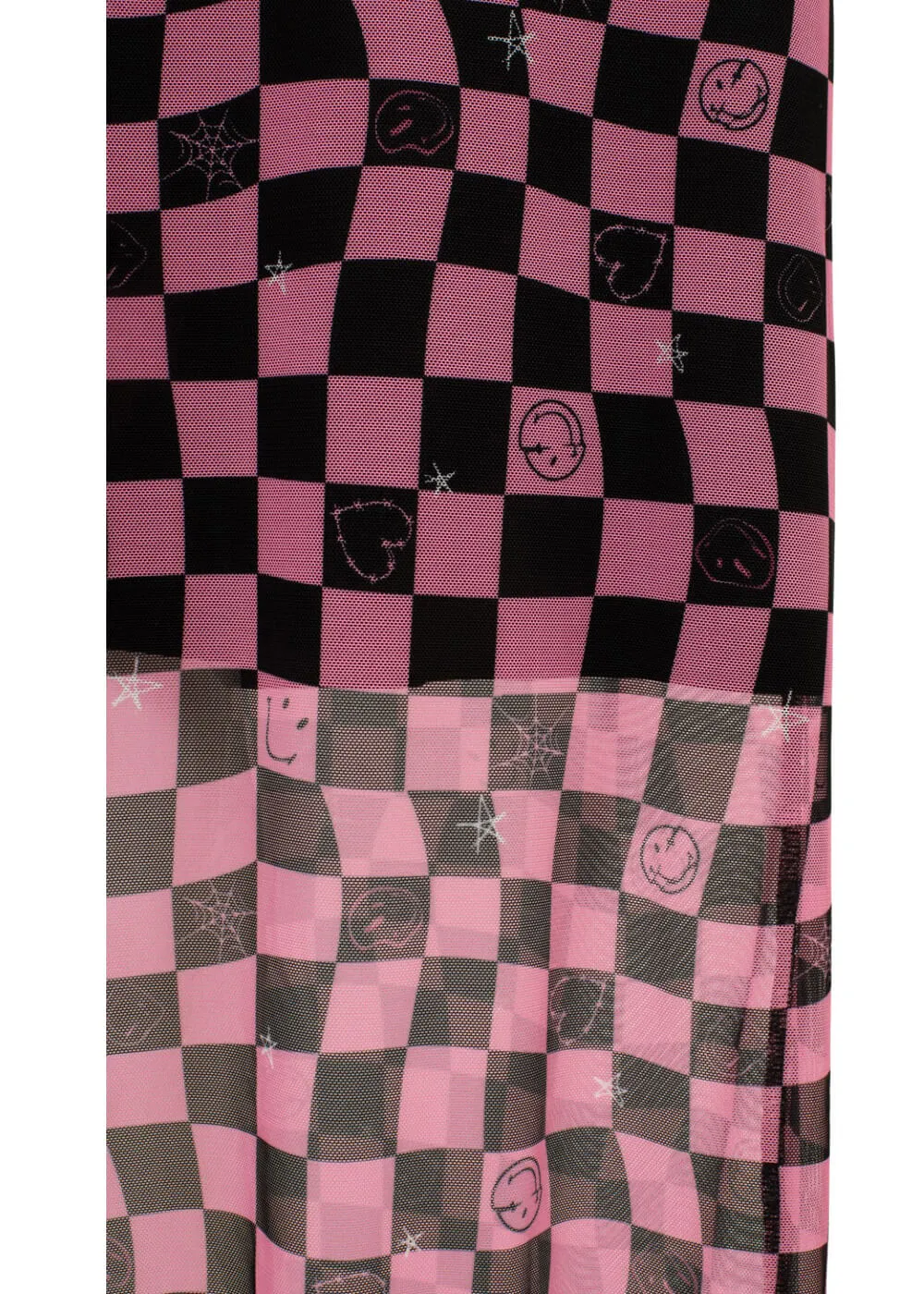Hell Bunny x Smiley Distortion Mesh Midi Skirt Black Pink