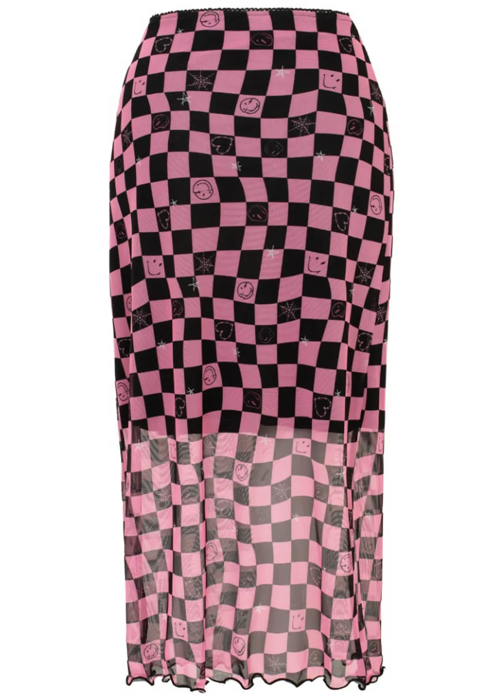 Hell Bunny x Smiley Distortion Mesh Midi Skirt Black Pink