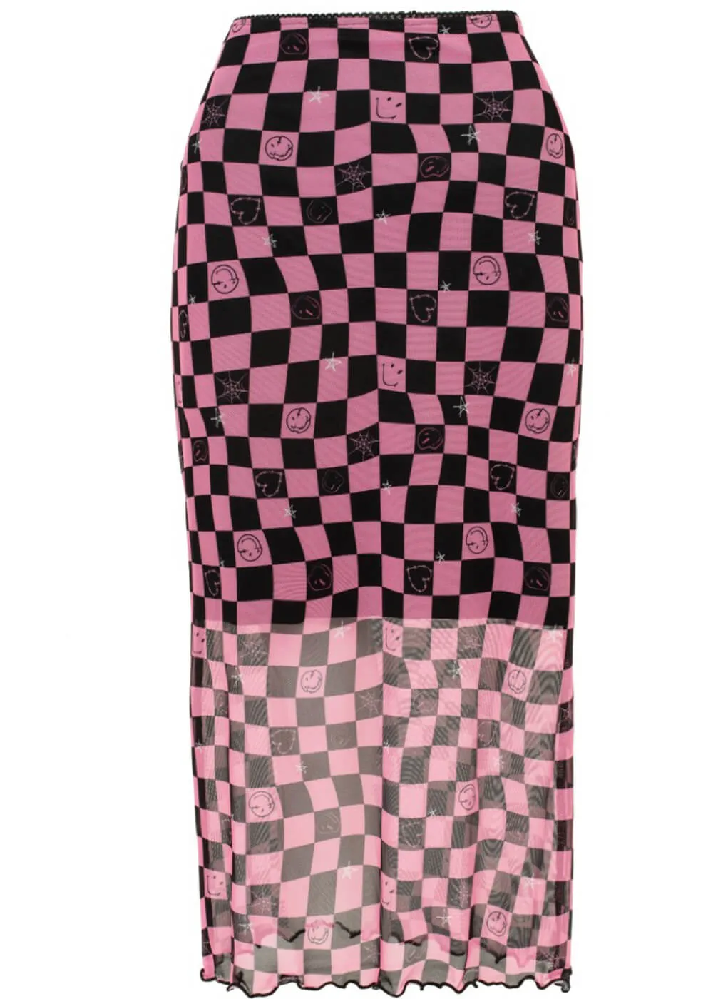 Hell Bunny x Smiley Distortion Mesh Midi Skirt Black Pink