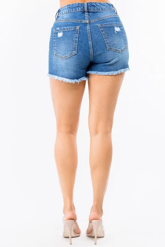 High Waist Distressed Denim Shorts