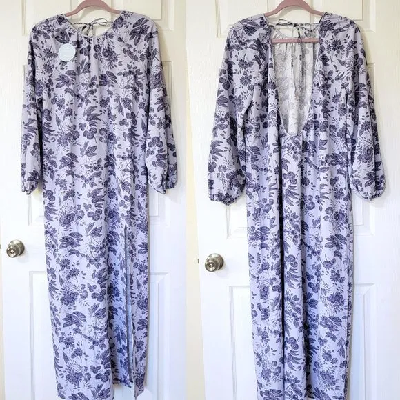 Hill House Lilac Floral Simone House &amp; Work Maxi Dress w/Long Sleeves