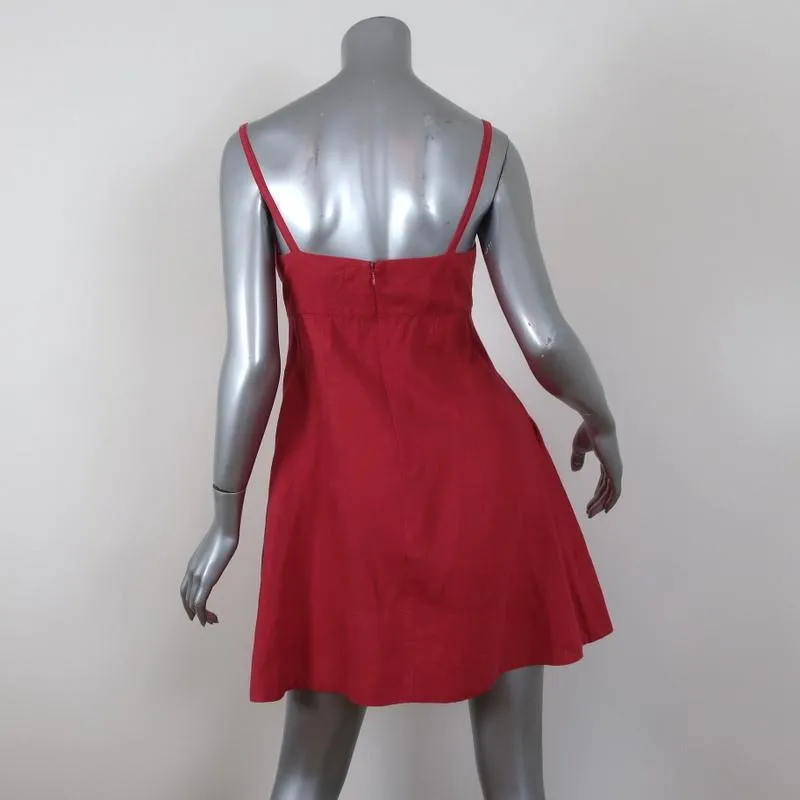 Honorine Mini Dress Red Pleated Linen Size Extra Small