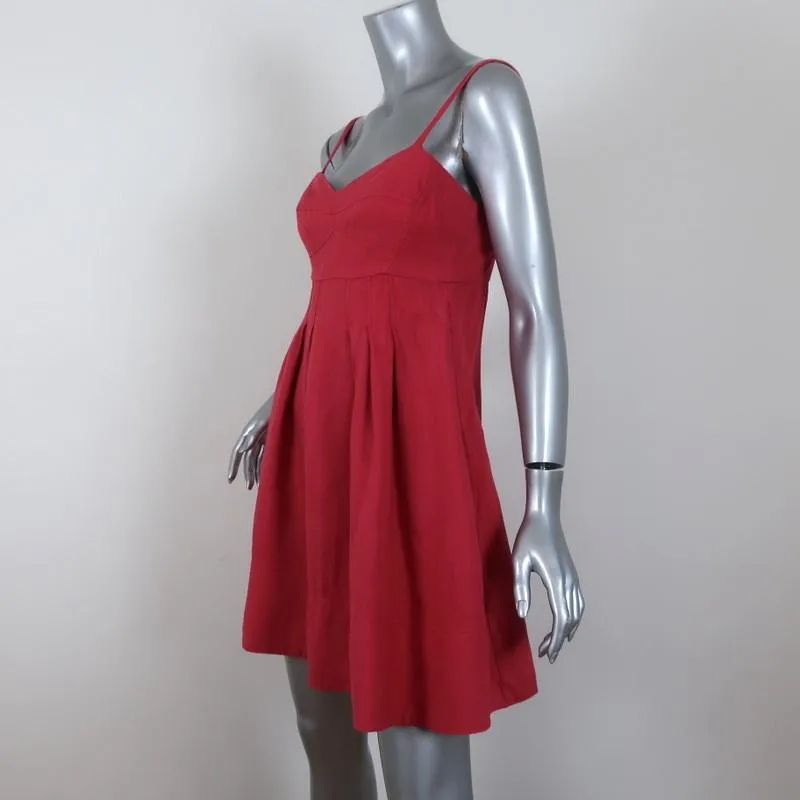 Honorine Mini Dress Red Pleated Linen Size Extra Small