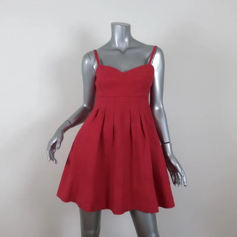 Honorine Mini Dress Red Pleated Linen Size Extra Small