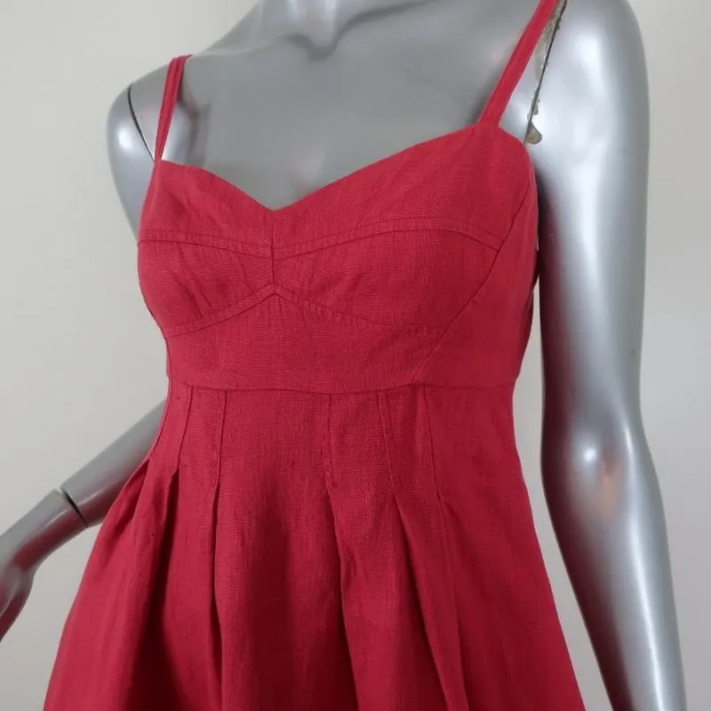 Honorine Mini Dress Red Pleated Linen Size Extra Small
