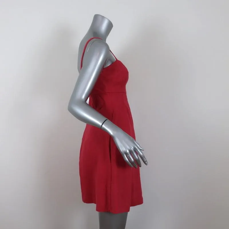 Honorine Mini Dress Red Pleated Linen Size Extra Small