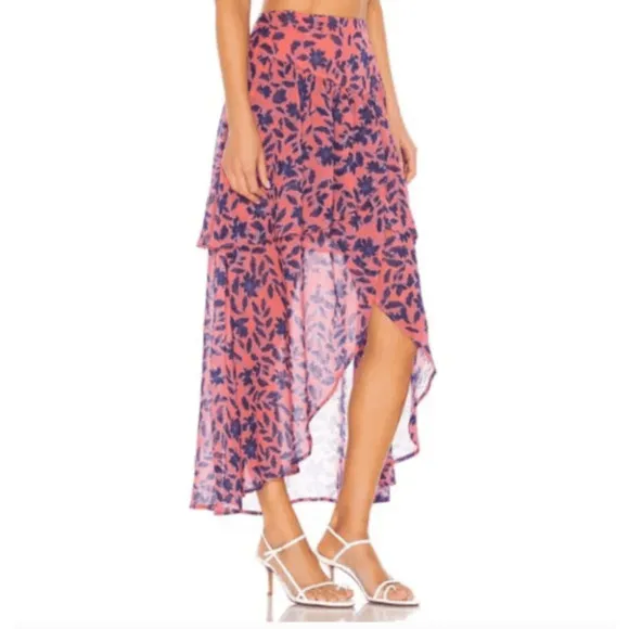 House Of Harlow X Revolve 1960 Onel Pink Floral Tiered Maxi Skirt Womans Medum