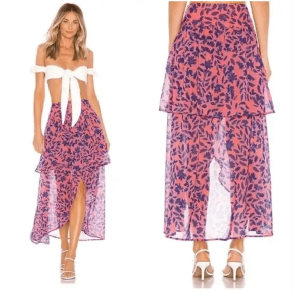 House Of Harlow X Revolve 1960 Onel Pink Floral Tiered Maxi Skirt Womans Medum