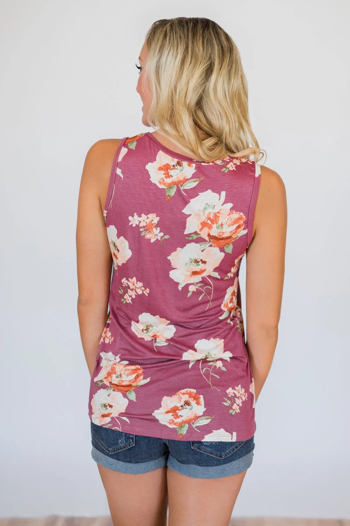 I'm All Yours Floral Glam Pocket Tank Top- Berry