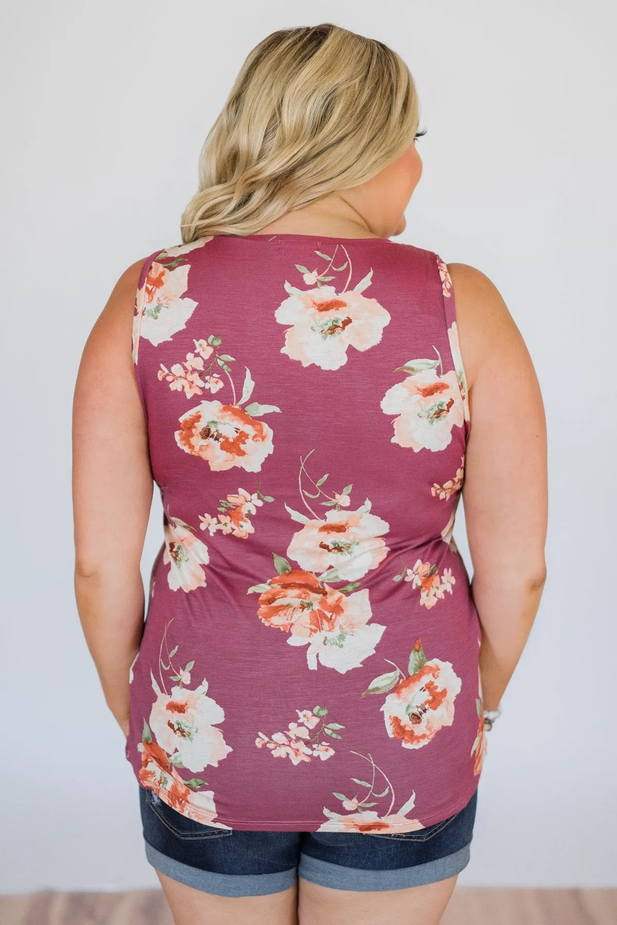 I'm All Yours Floral Glam Pocket Tank Top- Berry
