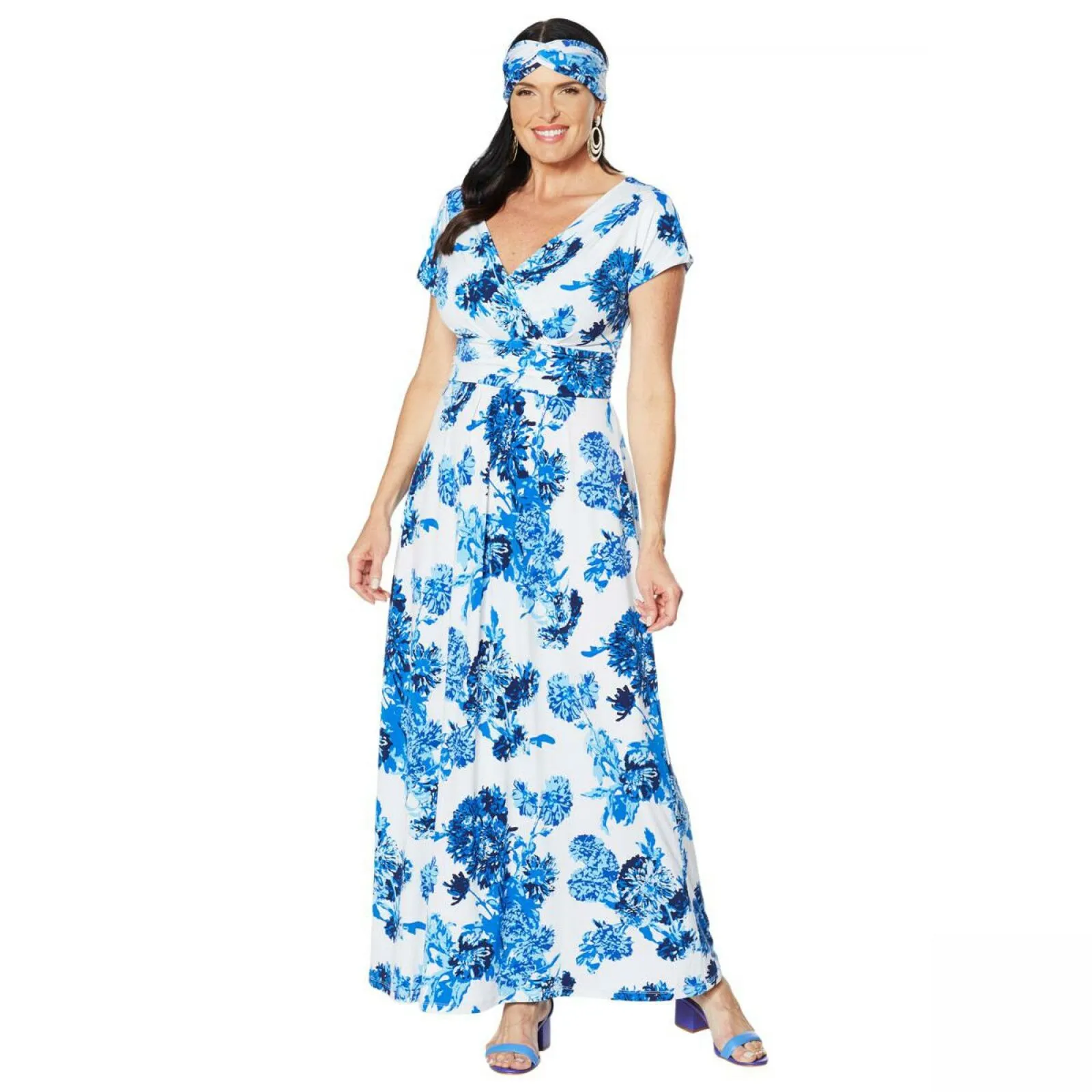 IMAN Women's Plus Size Boho Chic Jersey Knit Maxi Dress With Head Wrap