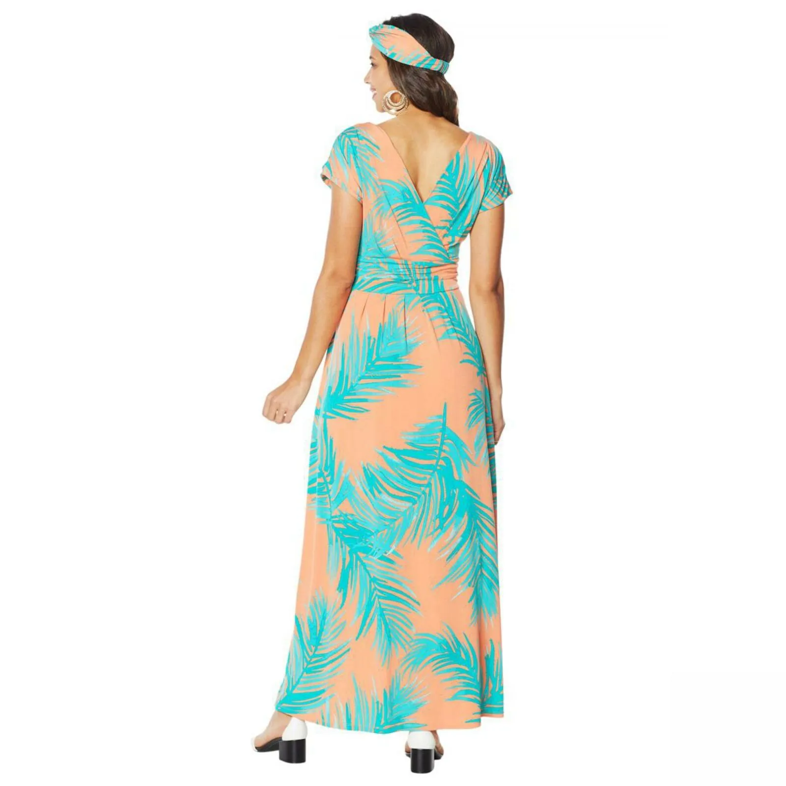 IMAN Women's Plus Size Boho Chic Jersey Knit Maxi Dress With Head Wrap