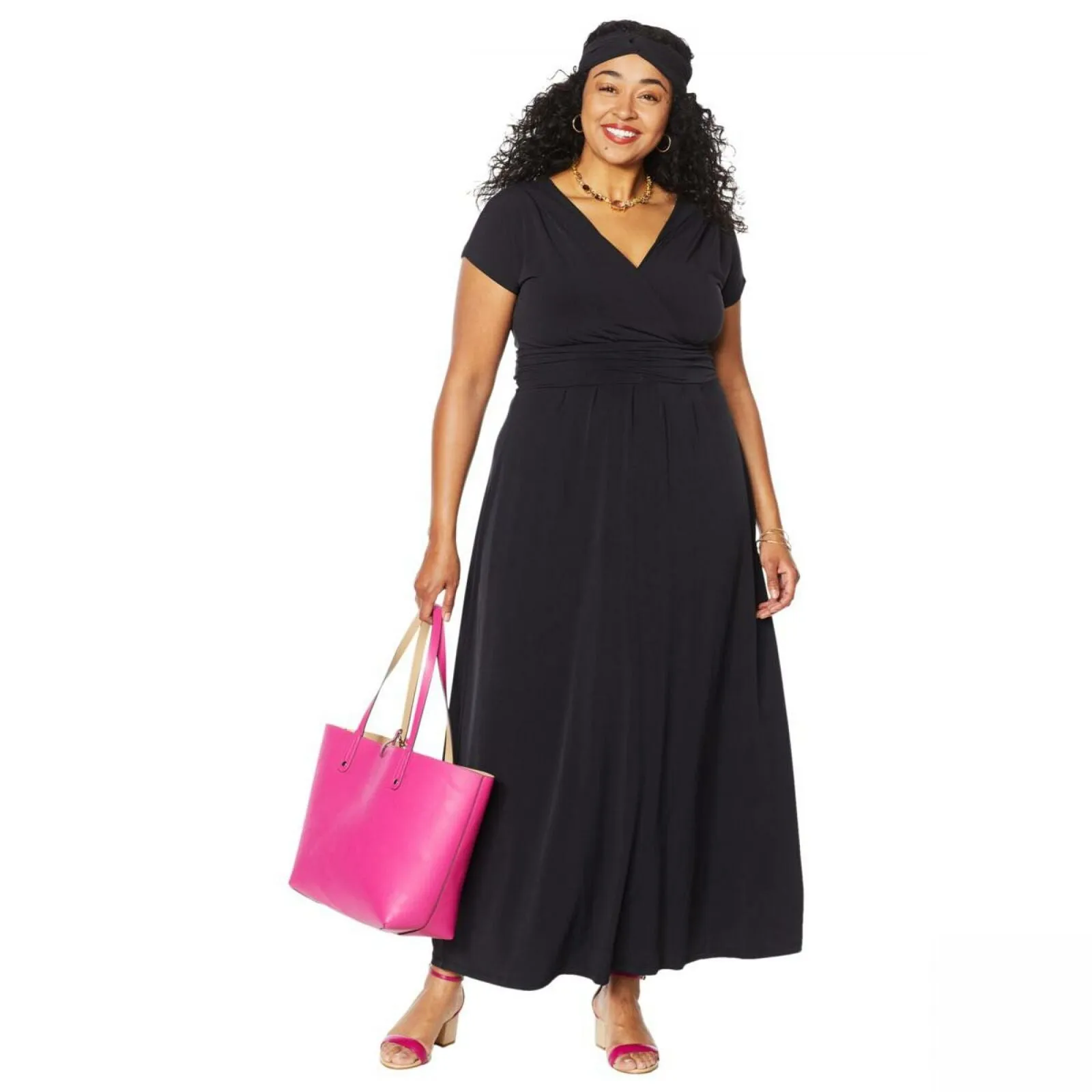IMAN Women's Plus Size Boho Chic Jersey Knit Maxi Dress With Head Wrap
