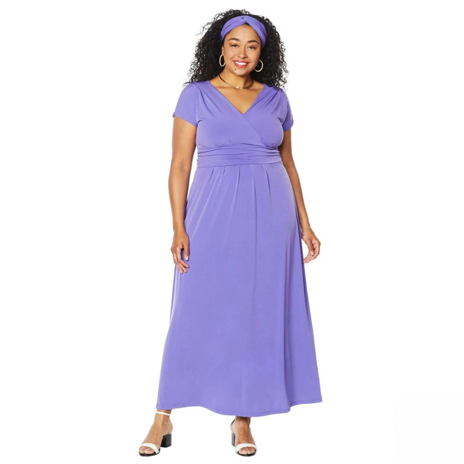 IMAN Women's Plus Size Boho Chic Jersey Knit Maxi Dress With Head Wrap