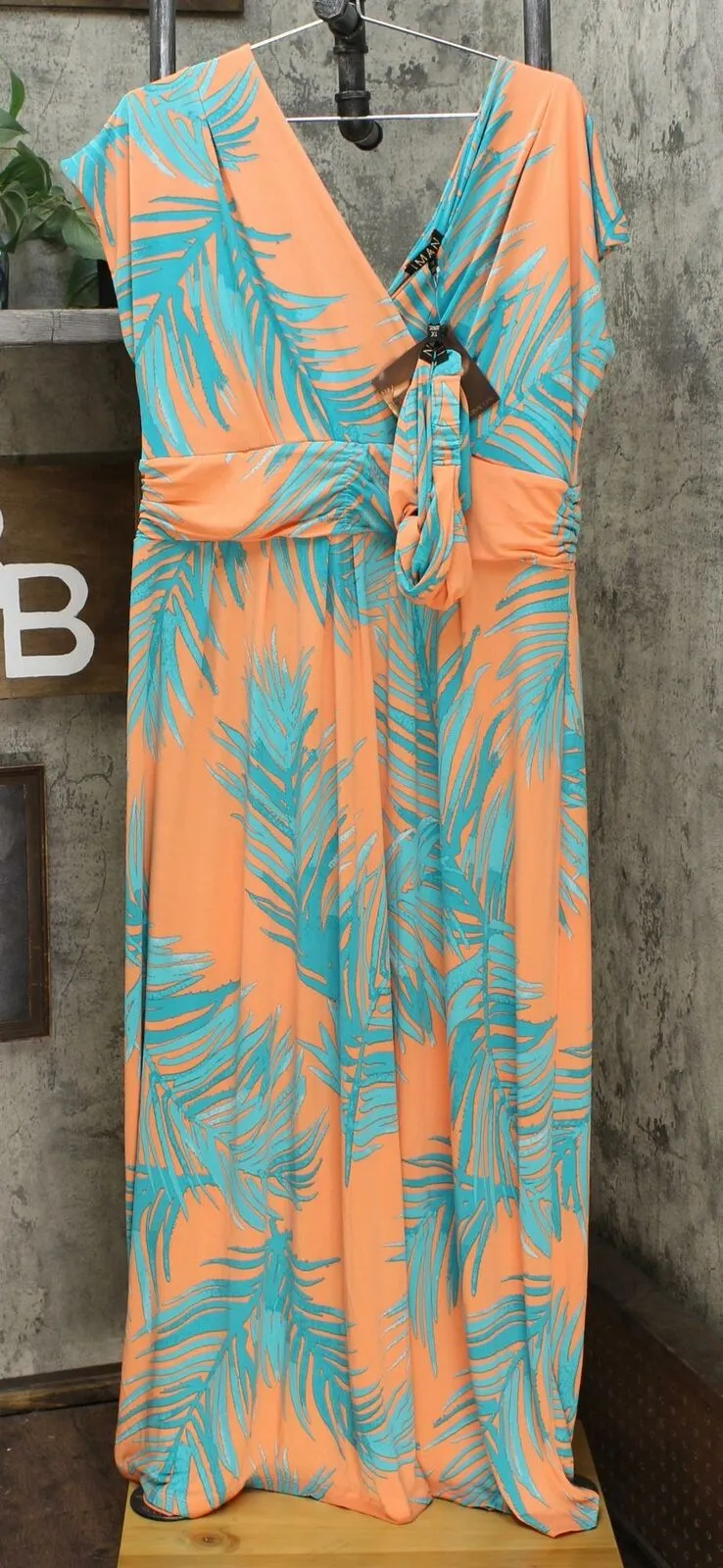 IMAN Women's Plus Size Boho Chic Jersey Knit Maxi Dress With Head Wrap