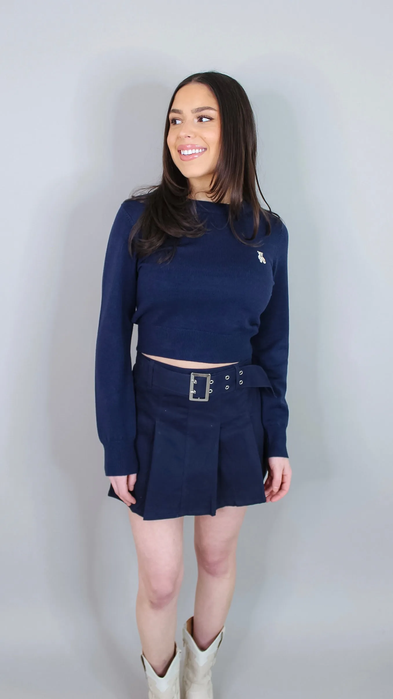 Indulgence Navy Belted Skirt