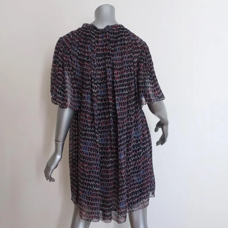Isabel Marant Dress Milly Navy Pleated Printed Chiffon Size 38 Short Sleeve Mini