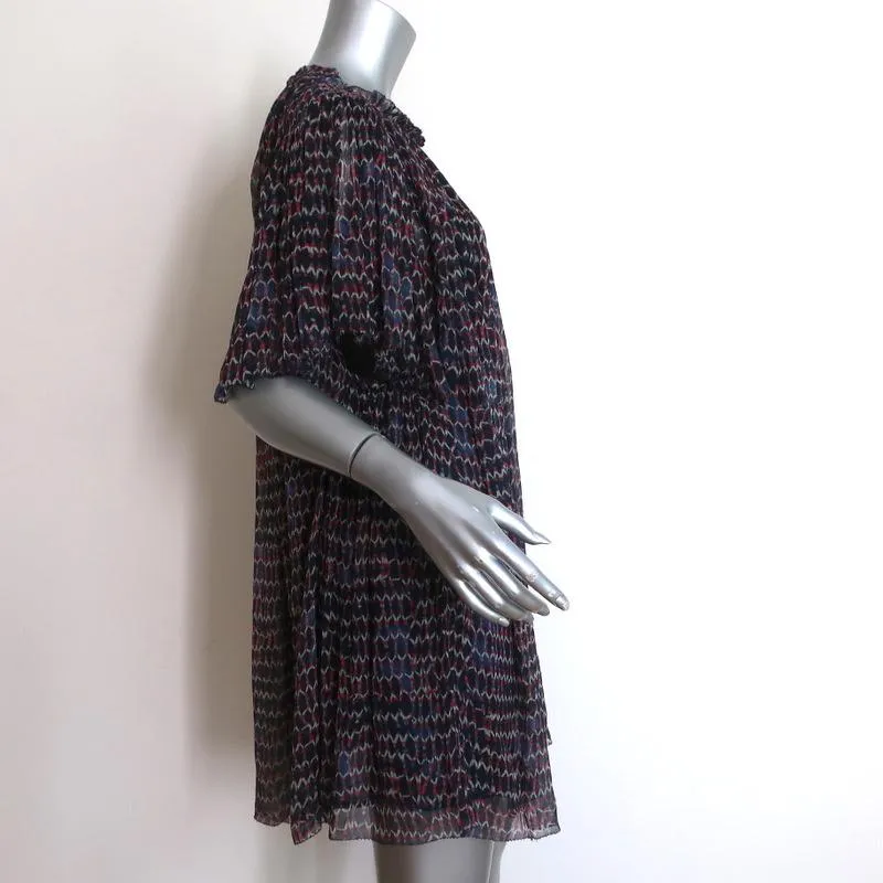 Isabel Marant Dress Milly Navy Pleated Printed Chiffon Size 38 Short Sleeve Mini