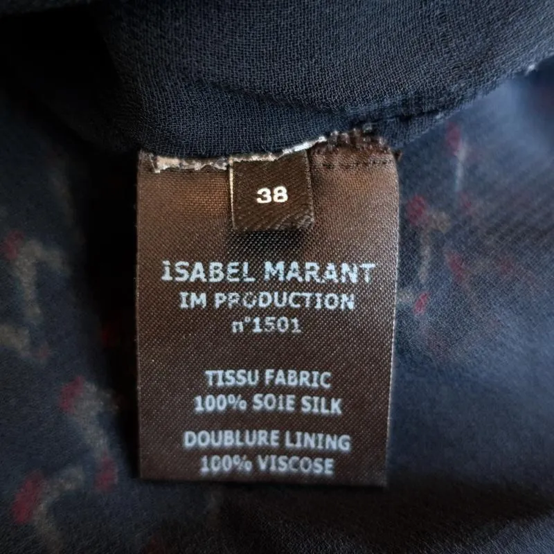 Isabel Marant Dress Milly Navy Pleated Printed Chiffon Size 38 Short Sleeve Mini
