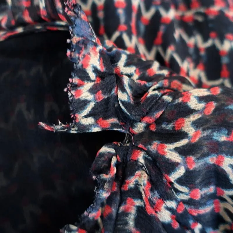 Isabel Marant Dress Milly Navy Pleated Printed Chiffon Size 38 Short Sleeve Mini