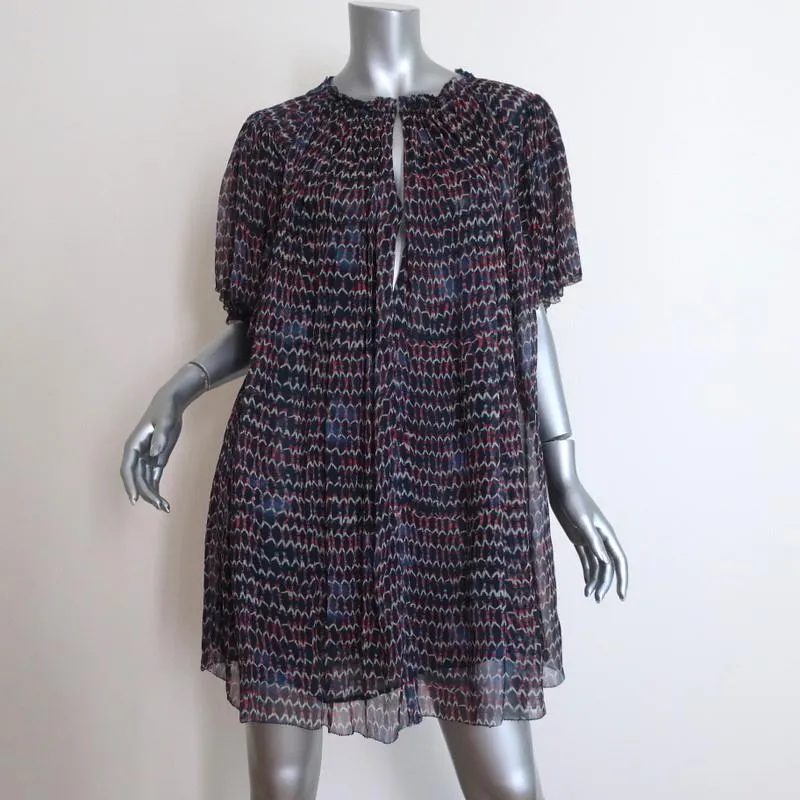 Isabel Marant Dress Milly Navy Pleated Printed Chiffon Size 38 Short Sleeve Mini