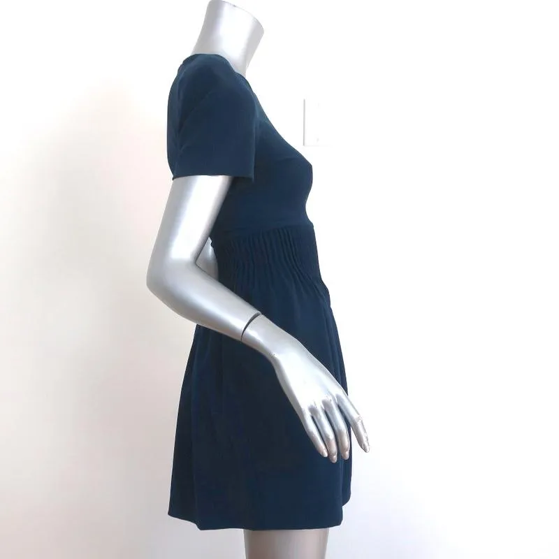 Isabel Marant Mini Dress Navy Pleated Crepe Size 1 Short Sleeve