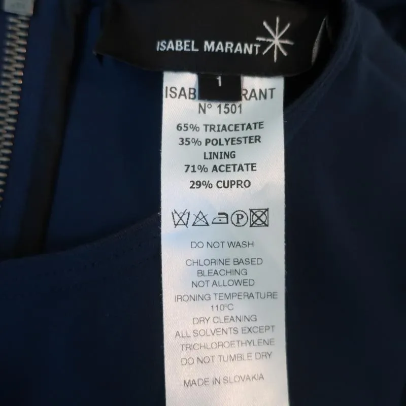 Isabel Marant Mini Dress Navy Pleated Crepe Size 1 Short Sleeve