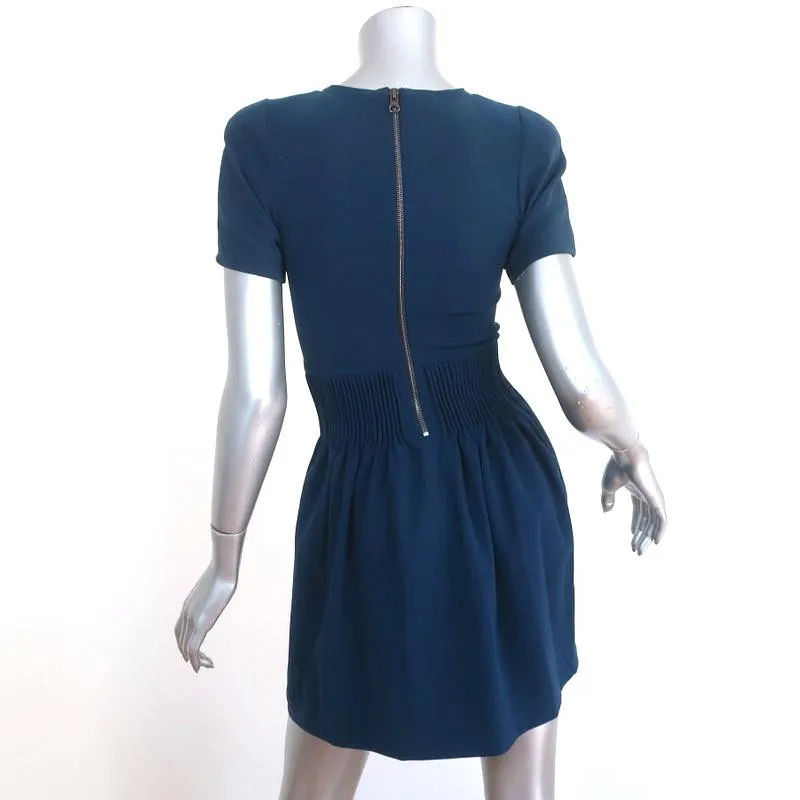 Isabel Marant Mini Dress Navy Pleated Crepe Size 1 Short Sleeve