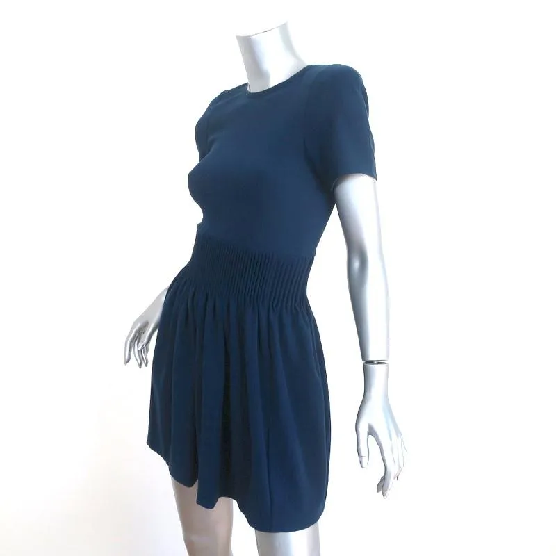 Isabel Marant Mini Dress Navy Pleated Crepe Size 1 Short Sleeve