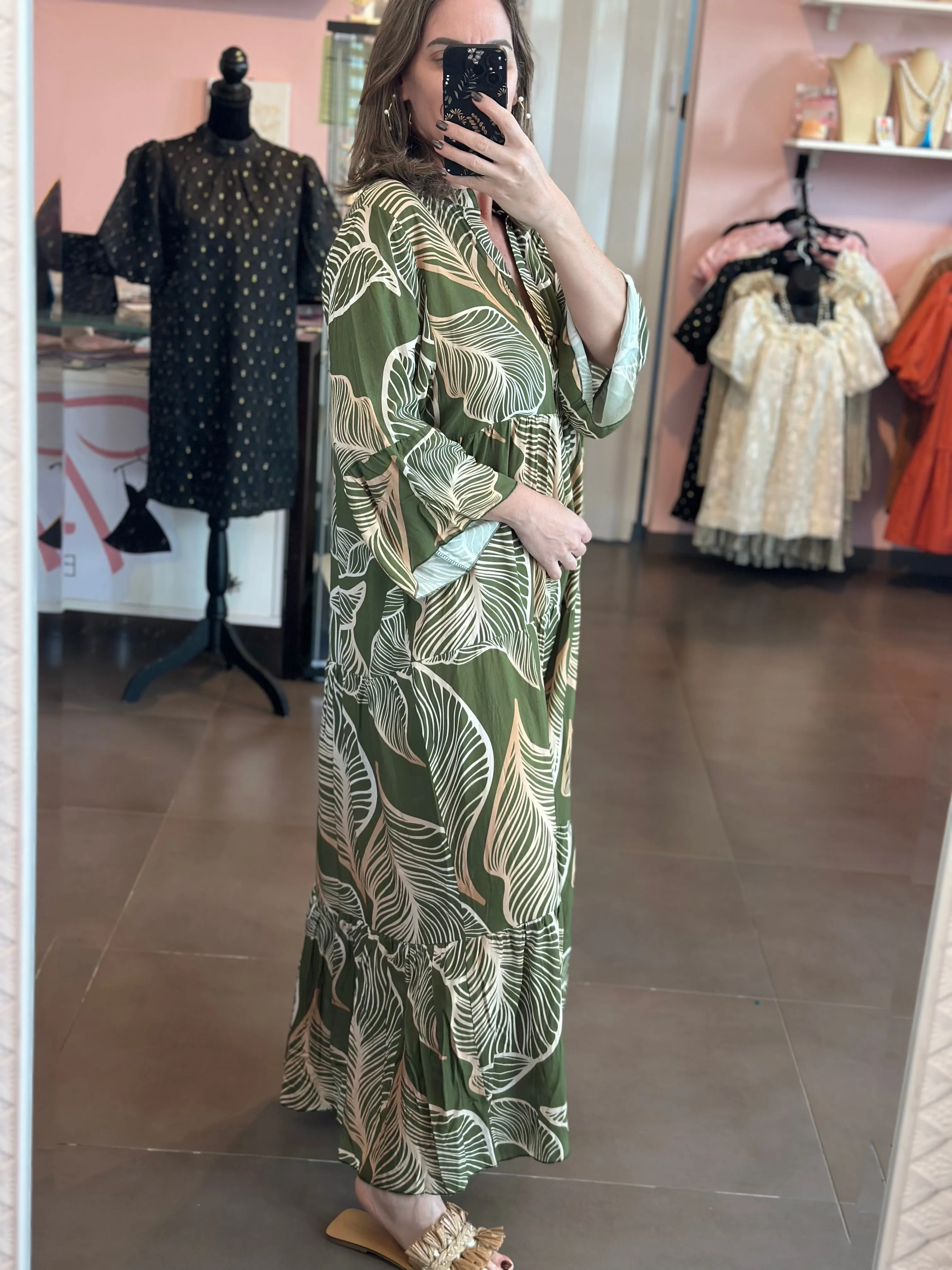 Italian Leaves Maxi Dress